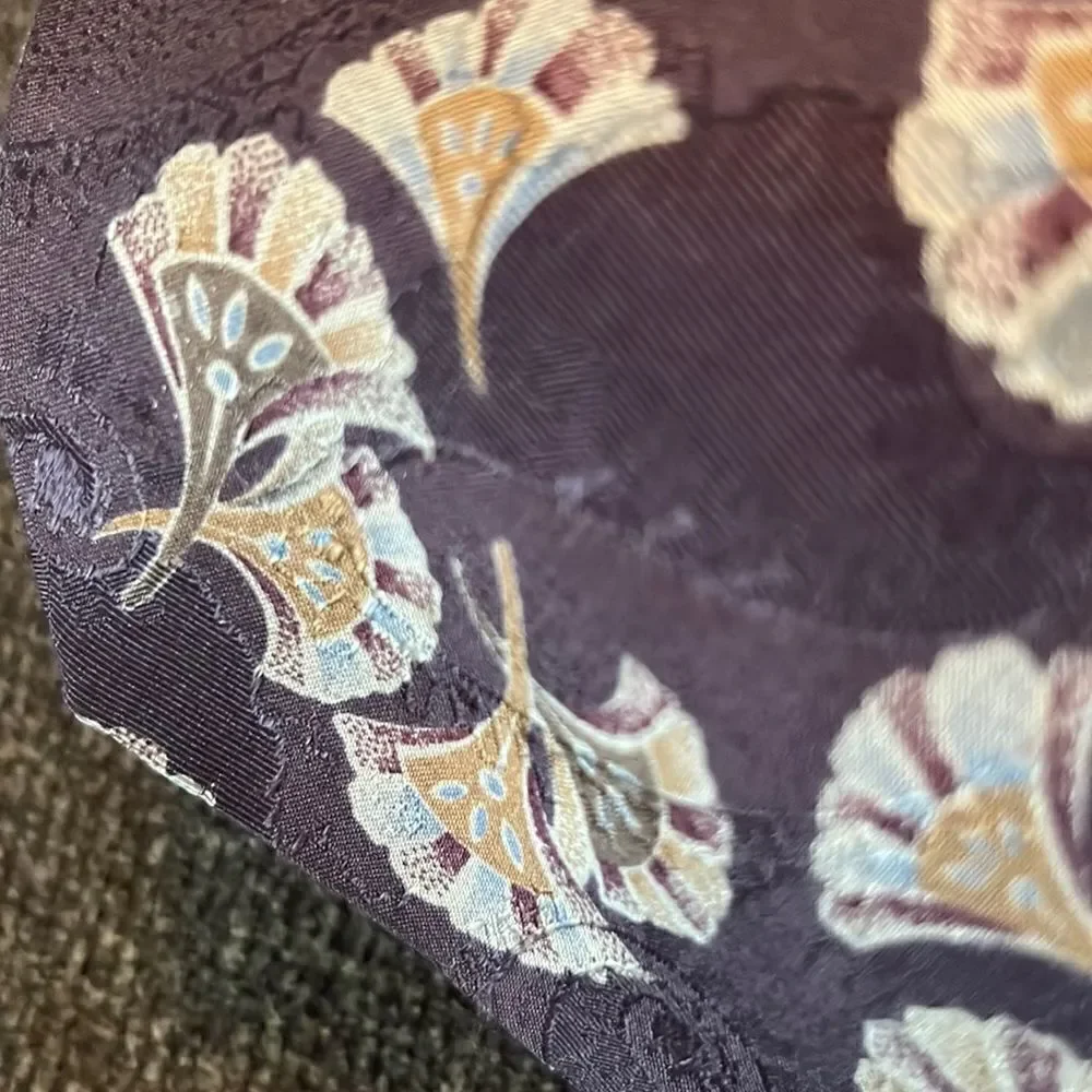 Valentino Italian 100% Silk Eggplant Purple Men’s Tie w/ Handheld Fan Design